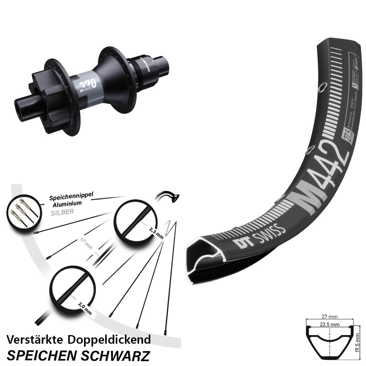 28-29 Zoll DT Swiss M 442-370 Disc Hinterrad 12x142 XD