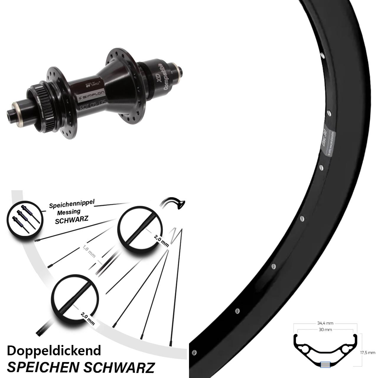 29 Zoll Ryde Disc 30 DT Swiss 370 Hinterrad Centerlock XD QR