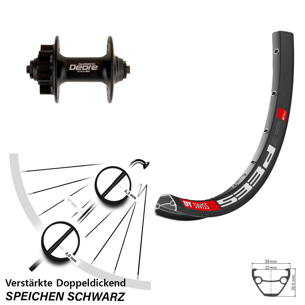 27,5 Zoll DT Swiss 533d Shimano Deore Disc Laufrad für Schnellspanner