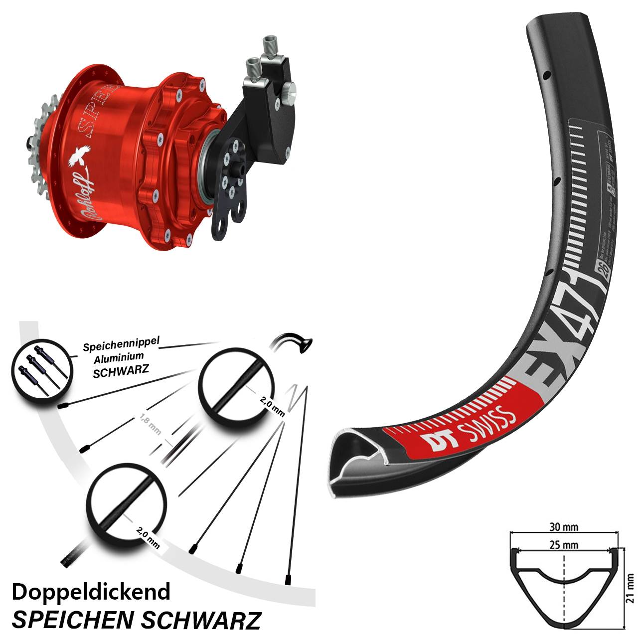 DT Swiss EX 471 26 Zoll Rohloff Hinterrad Speedhub CC DB rot