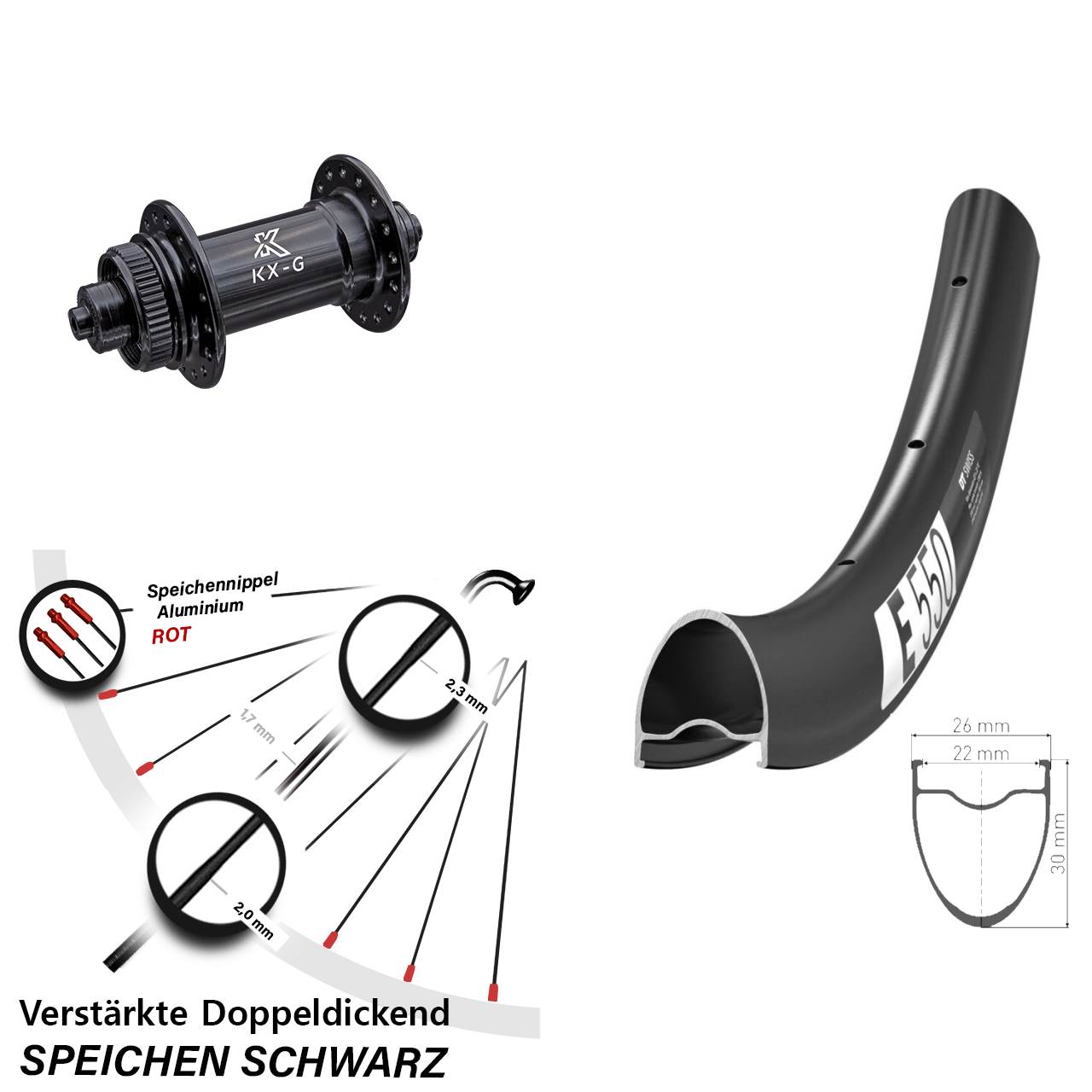 DT Swiss E 550 KX-G 28 Zoll Vorderrad Centerlock für Schnellspanner