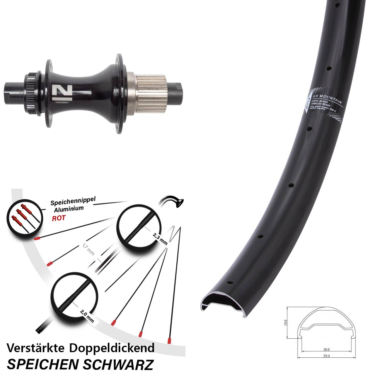 29 Zoll KX Mountain TR Novatec D462SB Disc Laufrad 12x148 Shimano Micro Spline