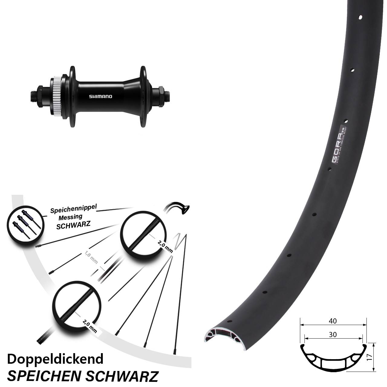 Centerlock Vorderrad 27,5 Zoll Gora 35 Shimano HB-QC400 QR