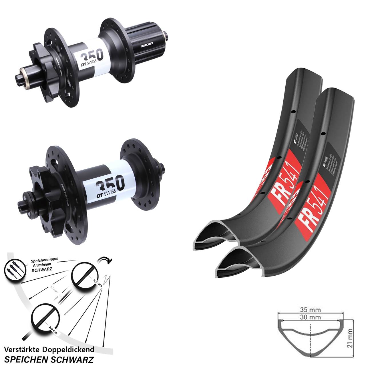 DT Swiss FR541-350 29 Zoll Laufradsatz 6-Loch für Schnellspanner 8-11 fach HG