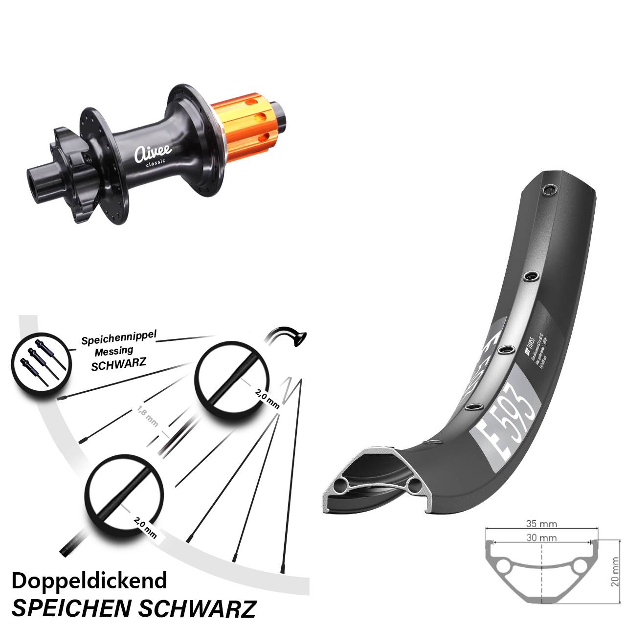 DT Swiss E 593 Aivee Classic 27,5 Zoll Hinterrad 6-Loch 12x148 Boost 8-12 fach HG