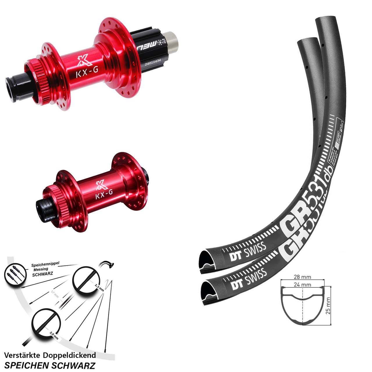 Centerlock Laufradsatz 650B DT Swiss GR531 KX-G rot Campagnolo N3W 12x100/142