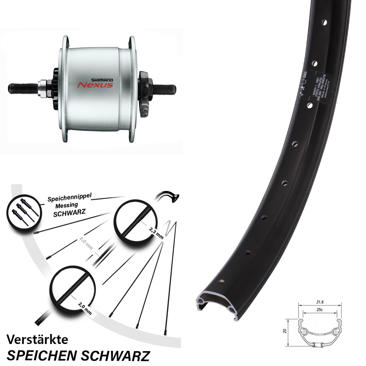 20 Zoll Mach1 Kargo Shimano DH-C6000-3R Nexus Vollachse Disc