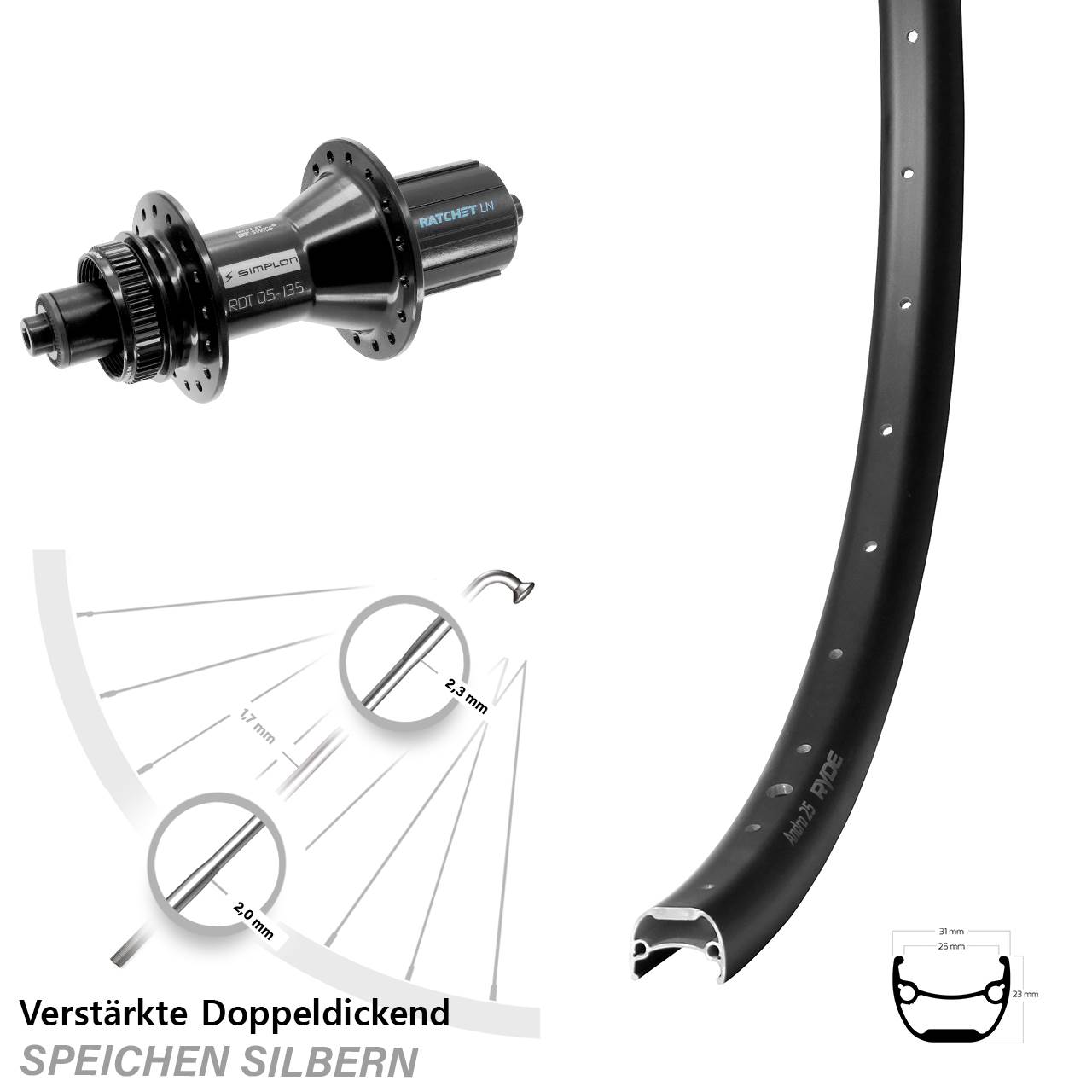 Centerlock Hinterrad 28 Zoll Ryde Andra 25 DT Swiss 370 Hybrid 8-11 fach QR