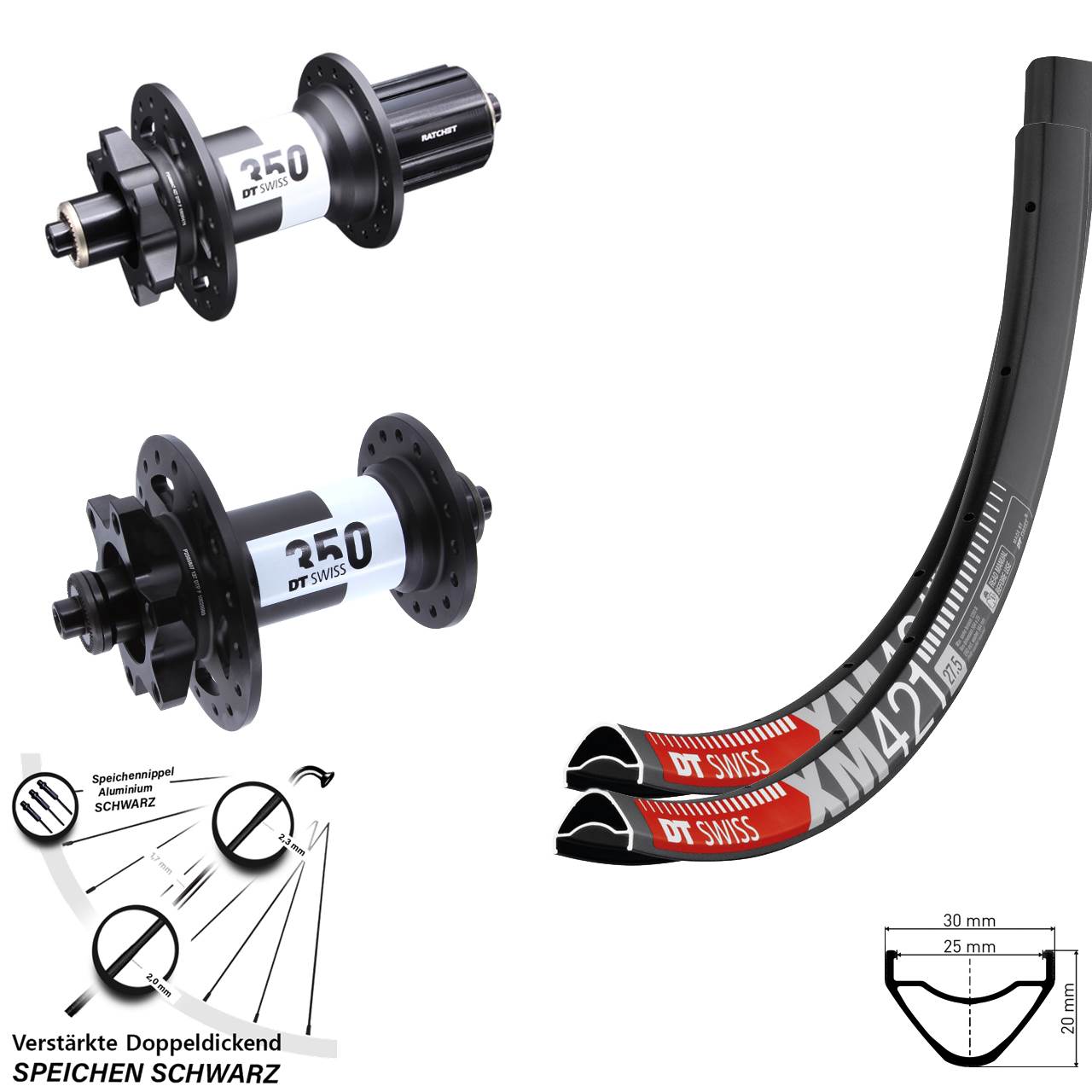 DT Swiss XM421-350 29 Zoll Laufrad-Satz 6-Loch für Schnellspanner 8-11 fach