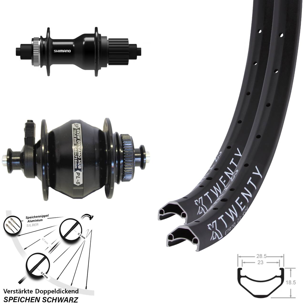 KX Twenty Shimano FH-QC500 Shutter PL-8 20 Zoll Disc Laufradsatz QR Micro Spline