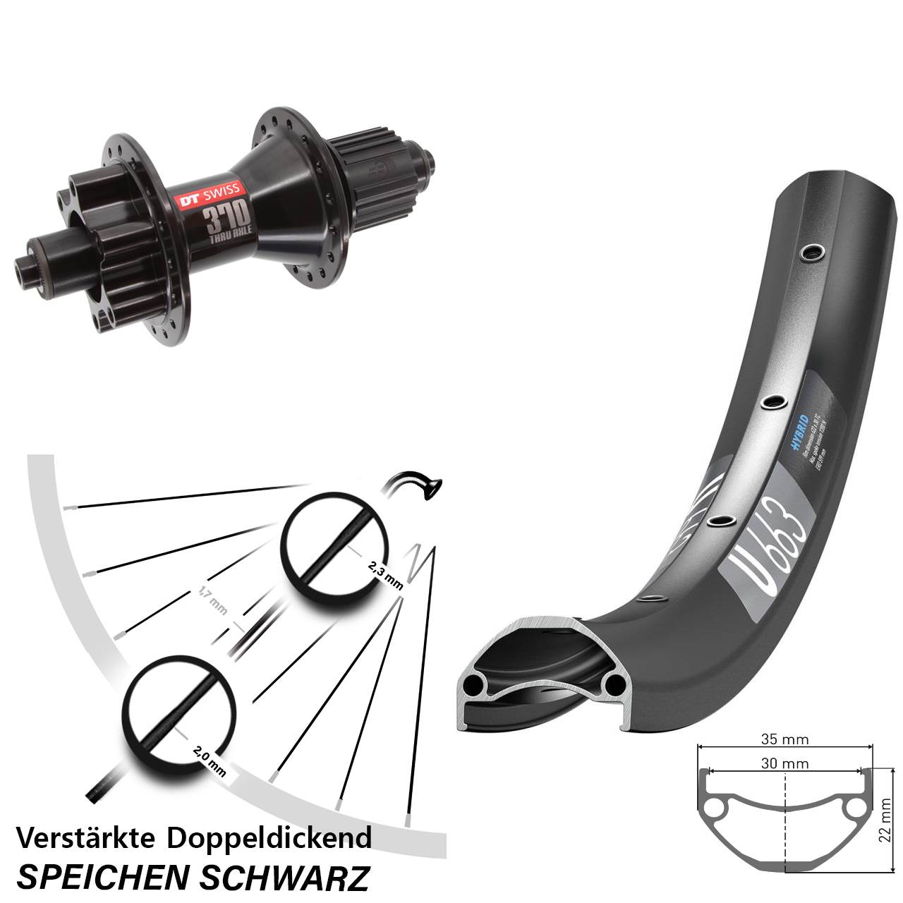 DT Swiss U 663 DT Swiss 370 Hybrid 20 Zoll Hinterrad 6-Loch QR Shimano Micro Spline