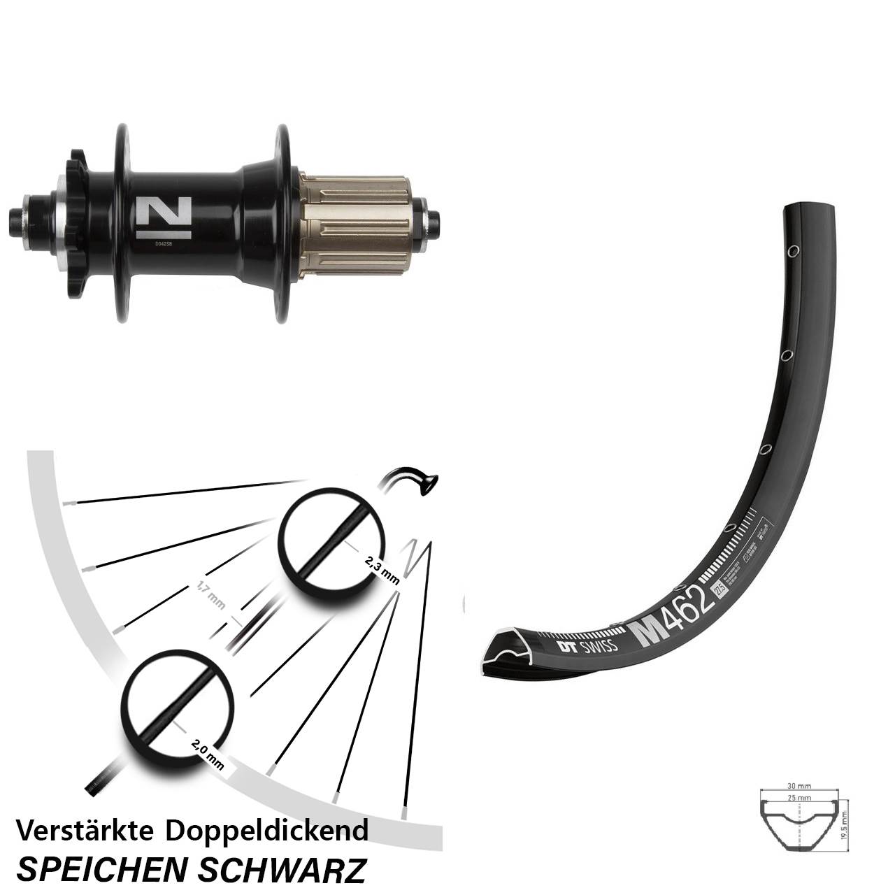 650B DT Swiss M 462 Novatec D042 6-Loch Hinterrad für Schnellspanner 8-11 fach HG