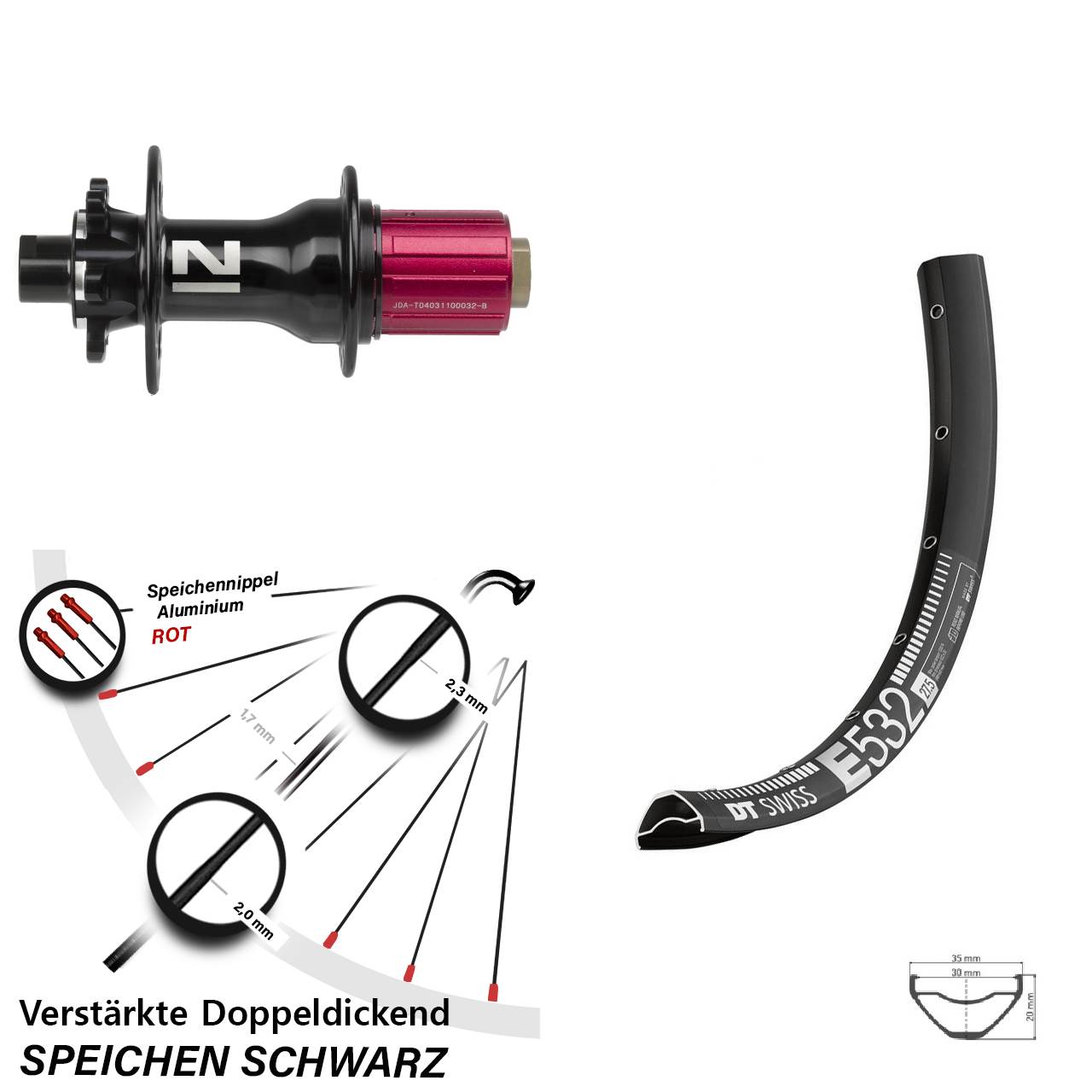 Hinterrad 6-Loch 27,5 Zoll DT Swiss E 532 Novatec D792 8-12 fach HG 12x142