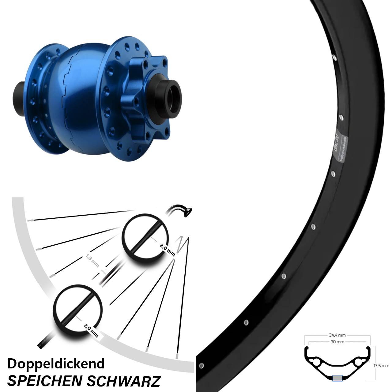Ryde Disc 30 29 Zoll Vorderrad SON 28 blau 15x100