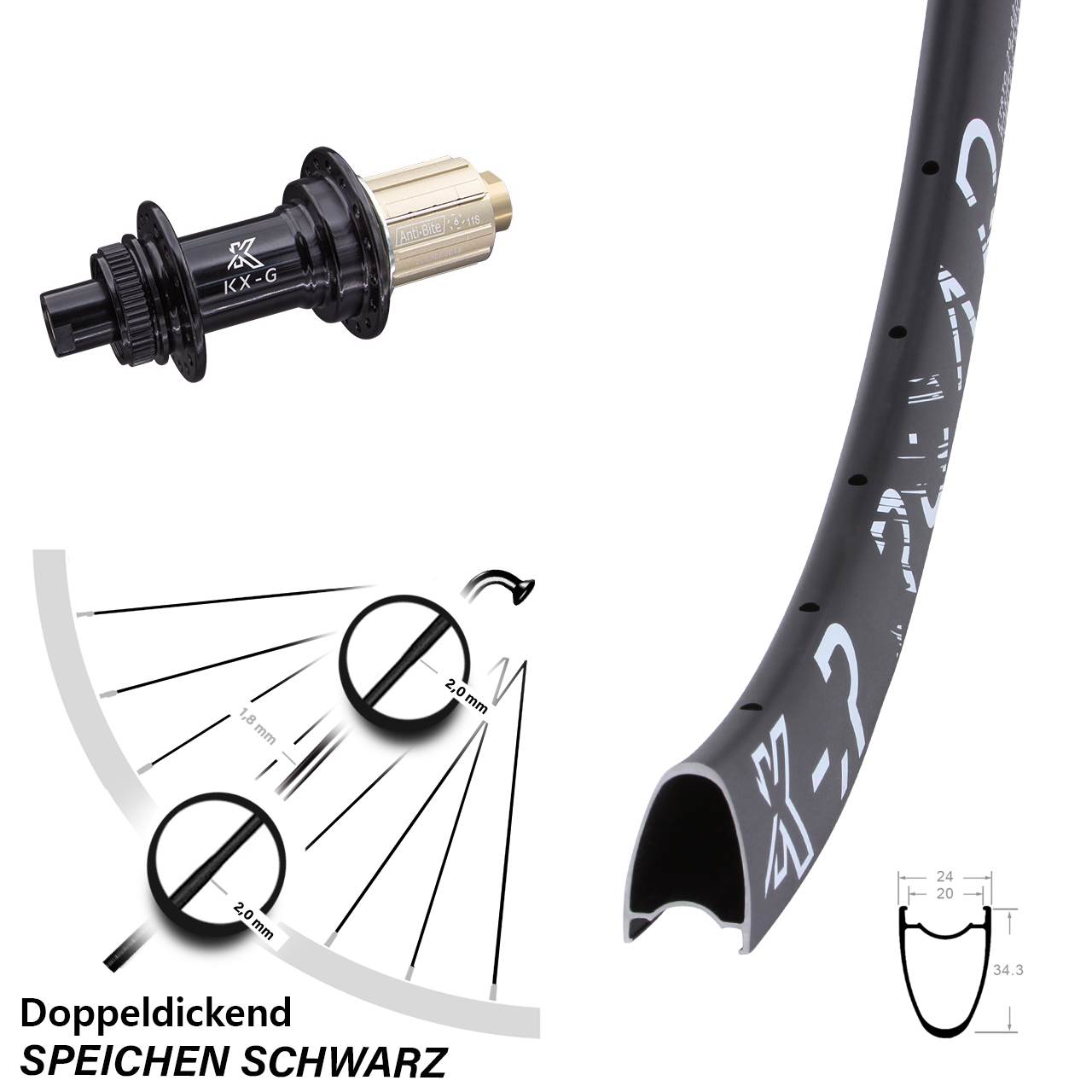 Centerlock Hinterrad 12x142 28 Zoll KX-GR Road 8-12 fach HG