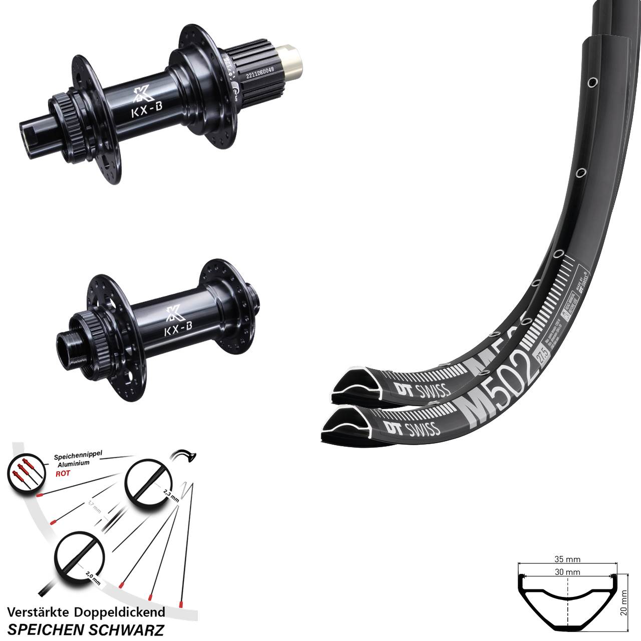 Disc Laufrad-Satz 27,5 Zoll DT Swiss M 502 KX-B Micro Spline 15x110 12x148 Boost