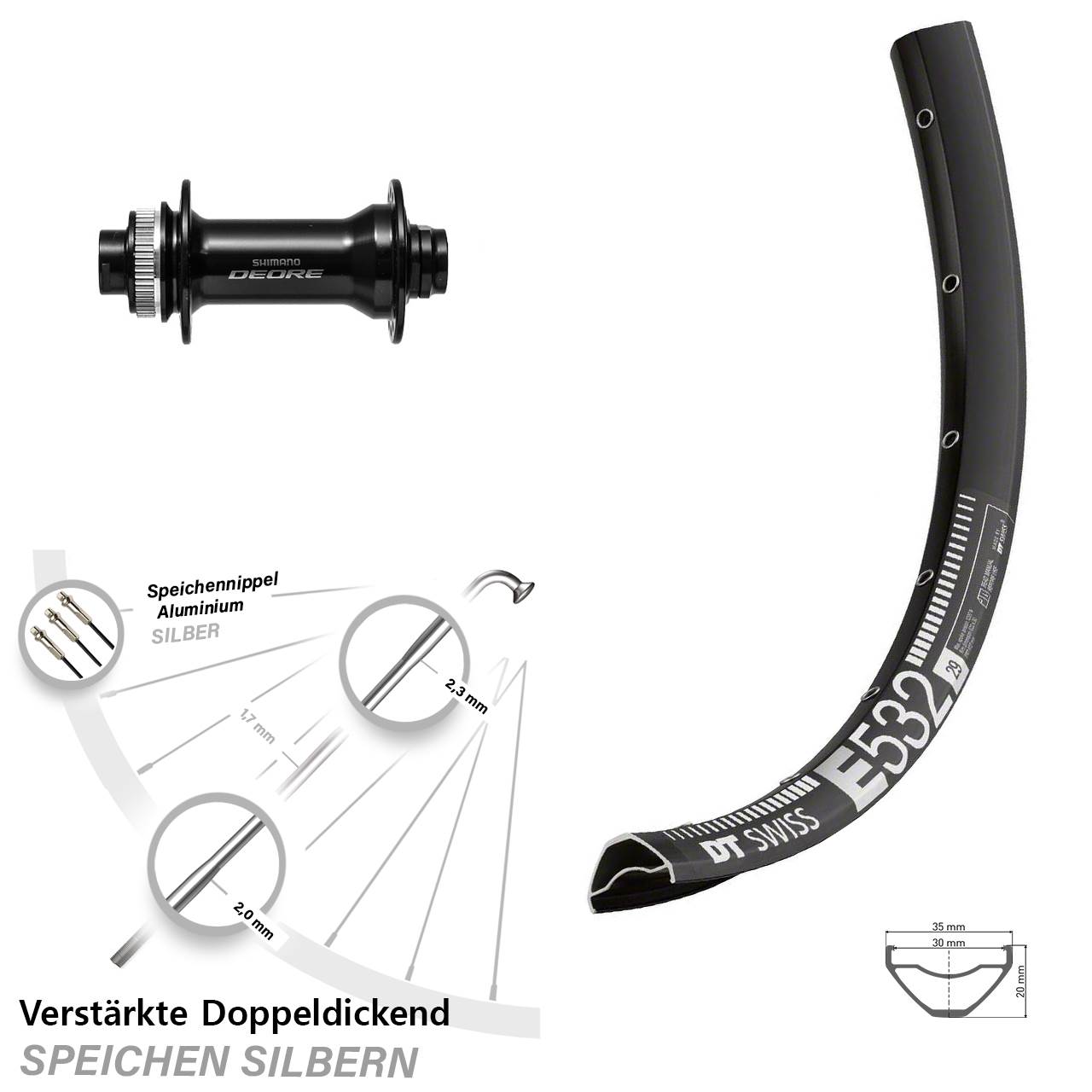 29 Zoll DT Swiss E 532 Shimano Deore Disc Laufrad 15x110 Boost