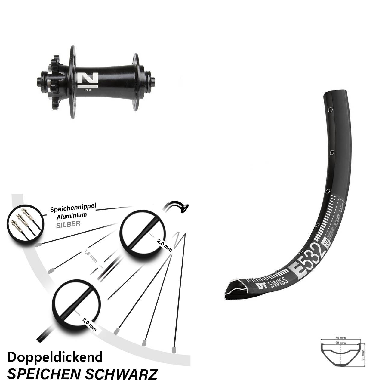 29 Zoll DT Swiss E532 Novatec D791SB 6-Loch Vorderrad QR