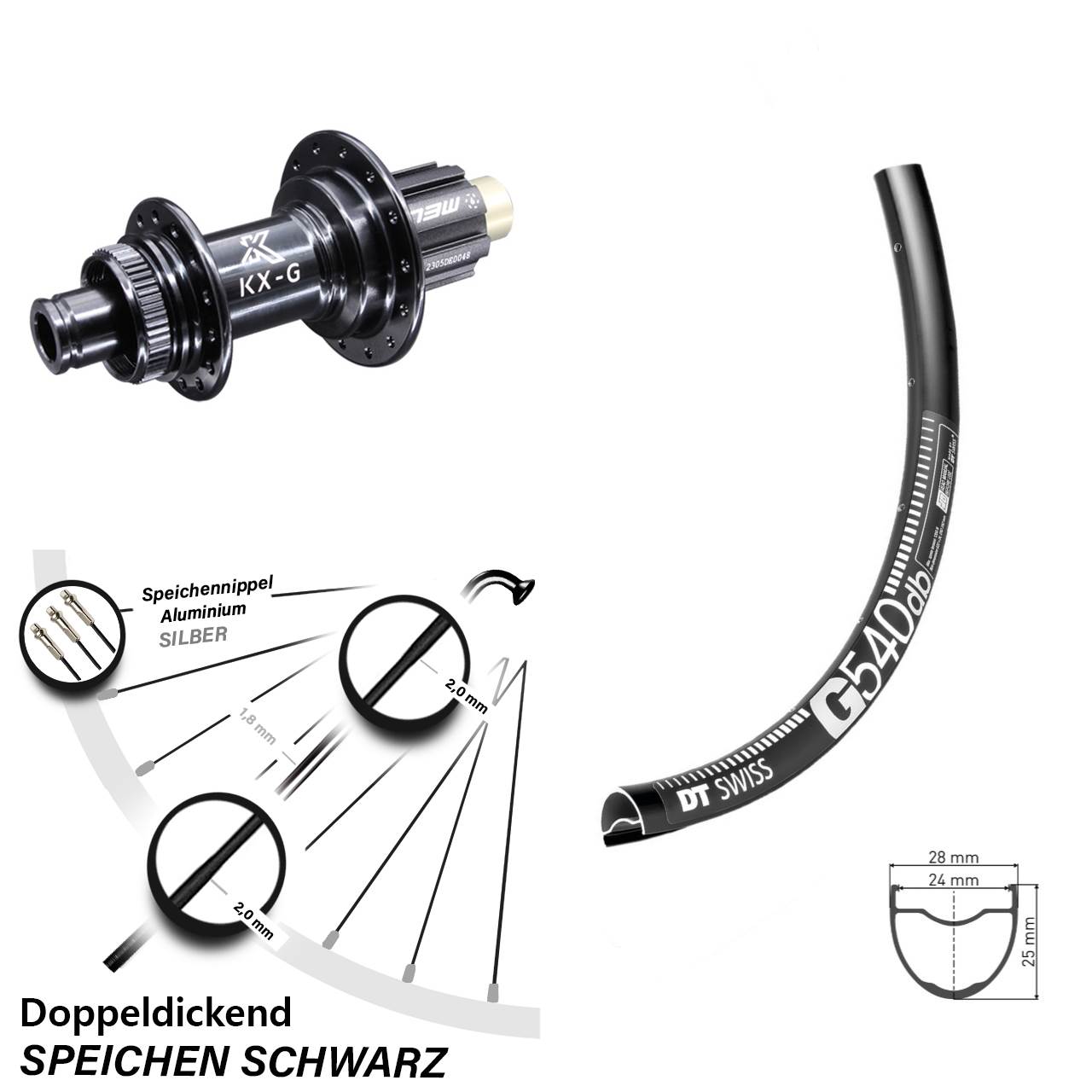 schwarzes 28 Zoll Hinterrad DT Swiss G 540 KX-G 12x142 mm Campagnolo N3W Centerlock