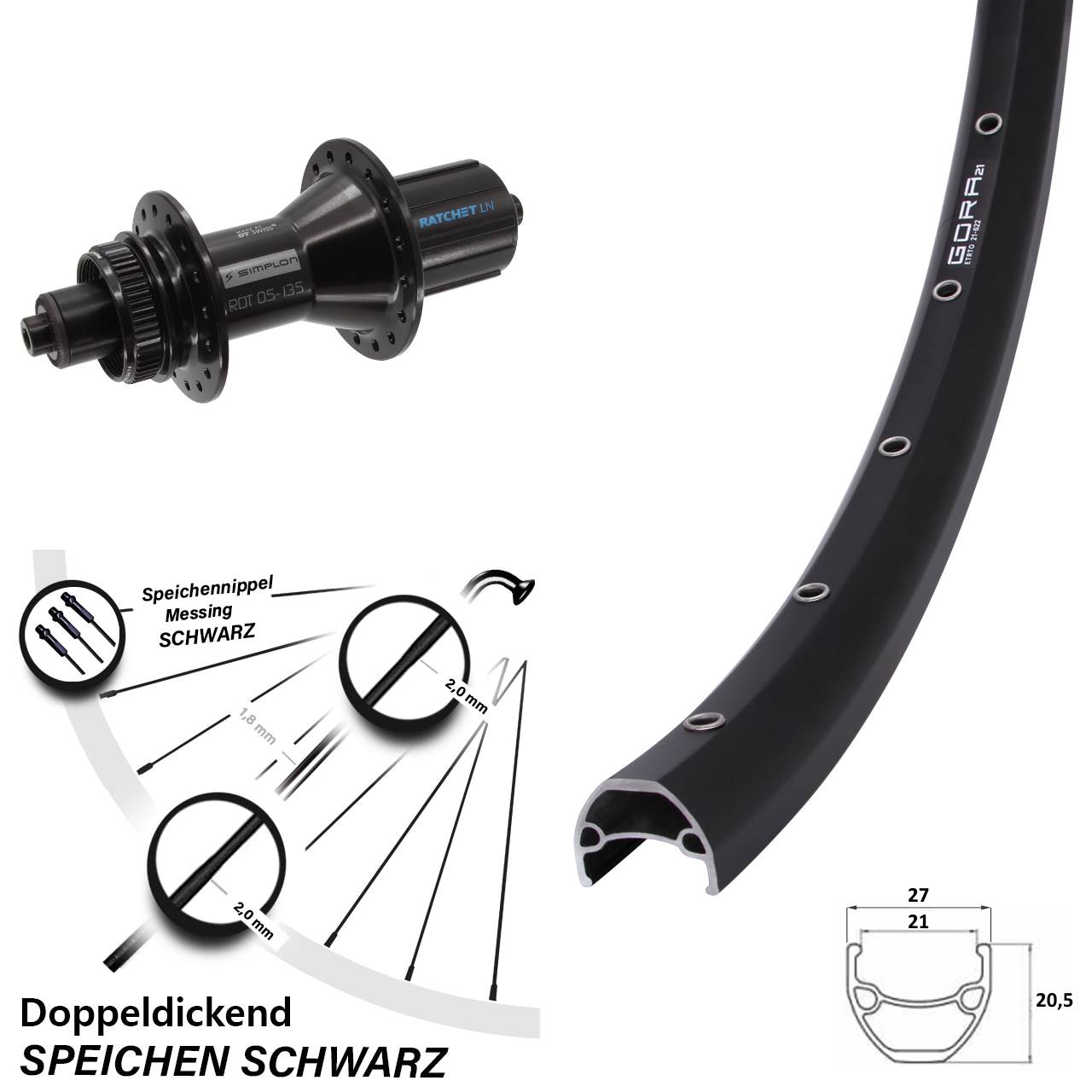 29 Zoll Gora 21 DT Swiss 370 Hybrid Centerlock Hinterrad QR 8-11 fach HG