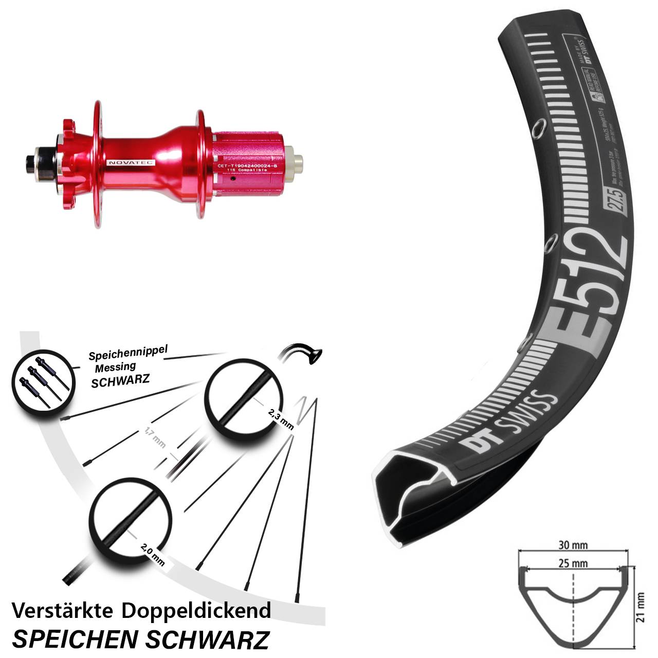 29 Zoll Hinterrad 6-Loch DT Swiss E512 Novatec D792SB 8-12 fach für Schnellspanner