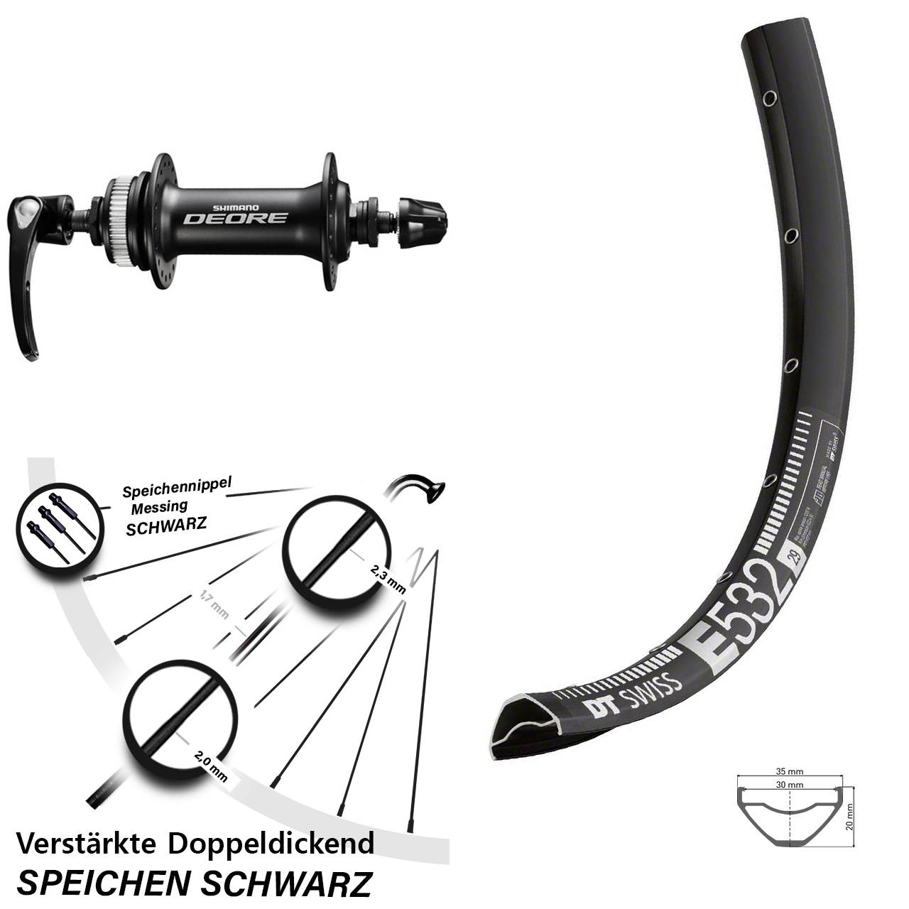 DT Swiss E532 Shimano Deore 29 Zoll Disc Vorderrad QR