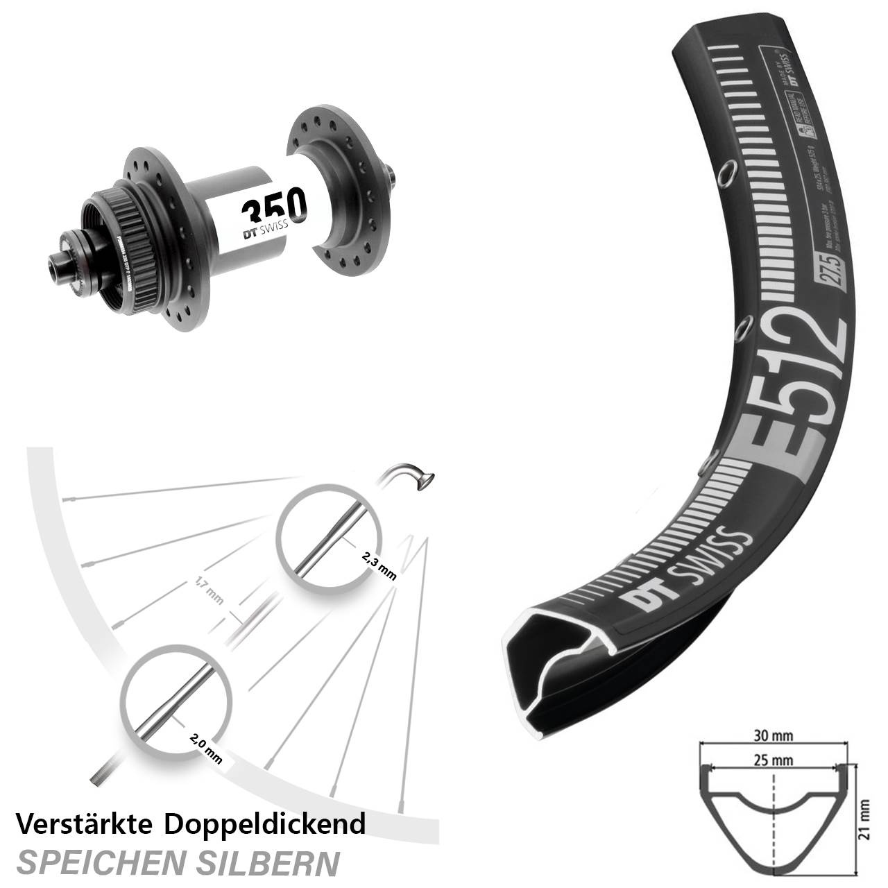 DT Swiss E 512-350 Disc 29 Zoll Vorderrad für Schnellspanner