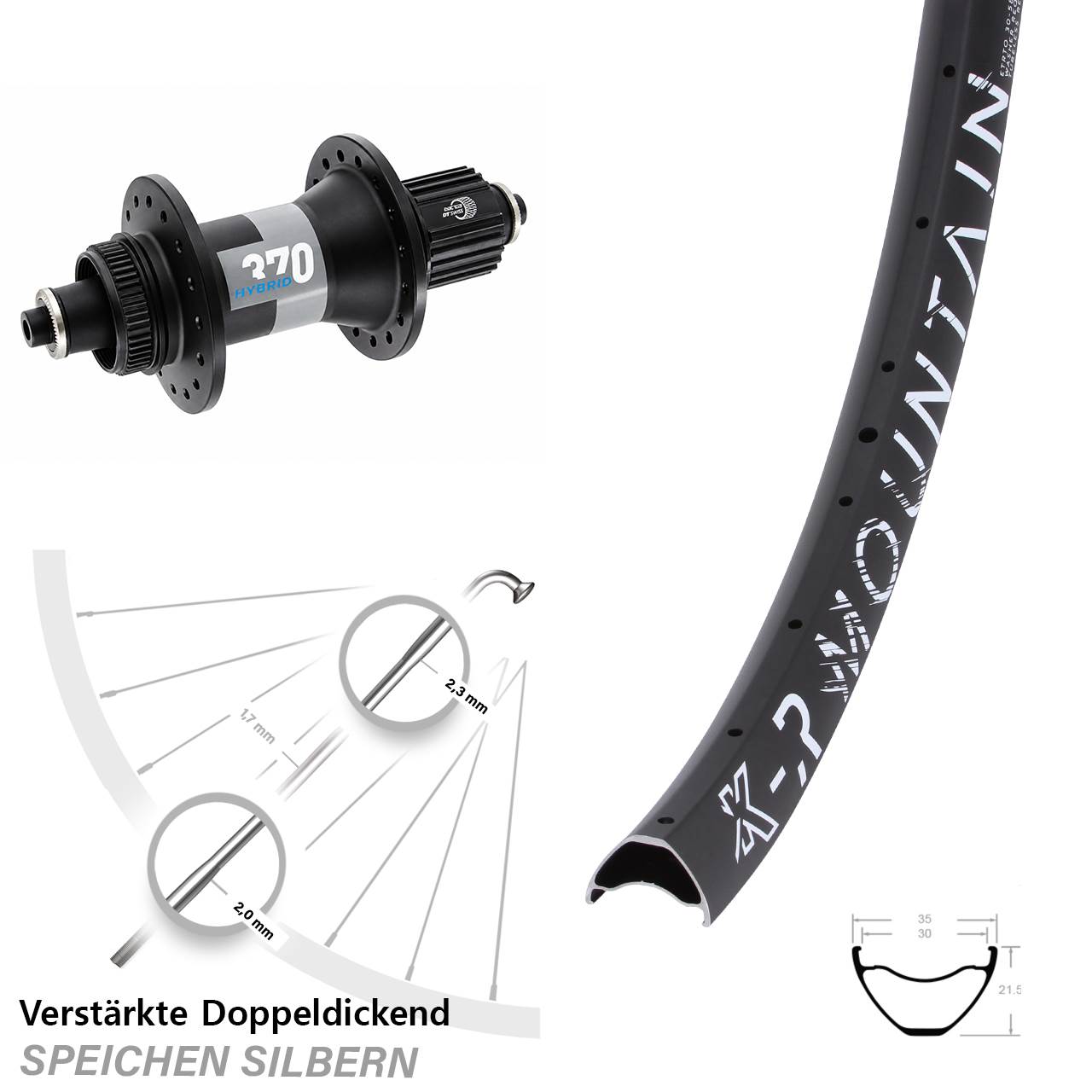 Hinterrad QR Boost 29 Zoll KX-R Mountain DT Swiss 370 Hybrid Shimano Micro Spline