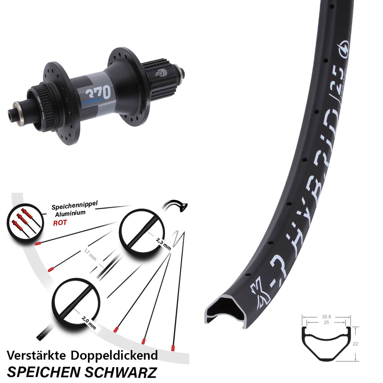 KX-R Hybrid 25 DT Swiss 370 27,5 Zoll Hinterrad für Schnellspanner Micro Spline