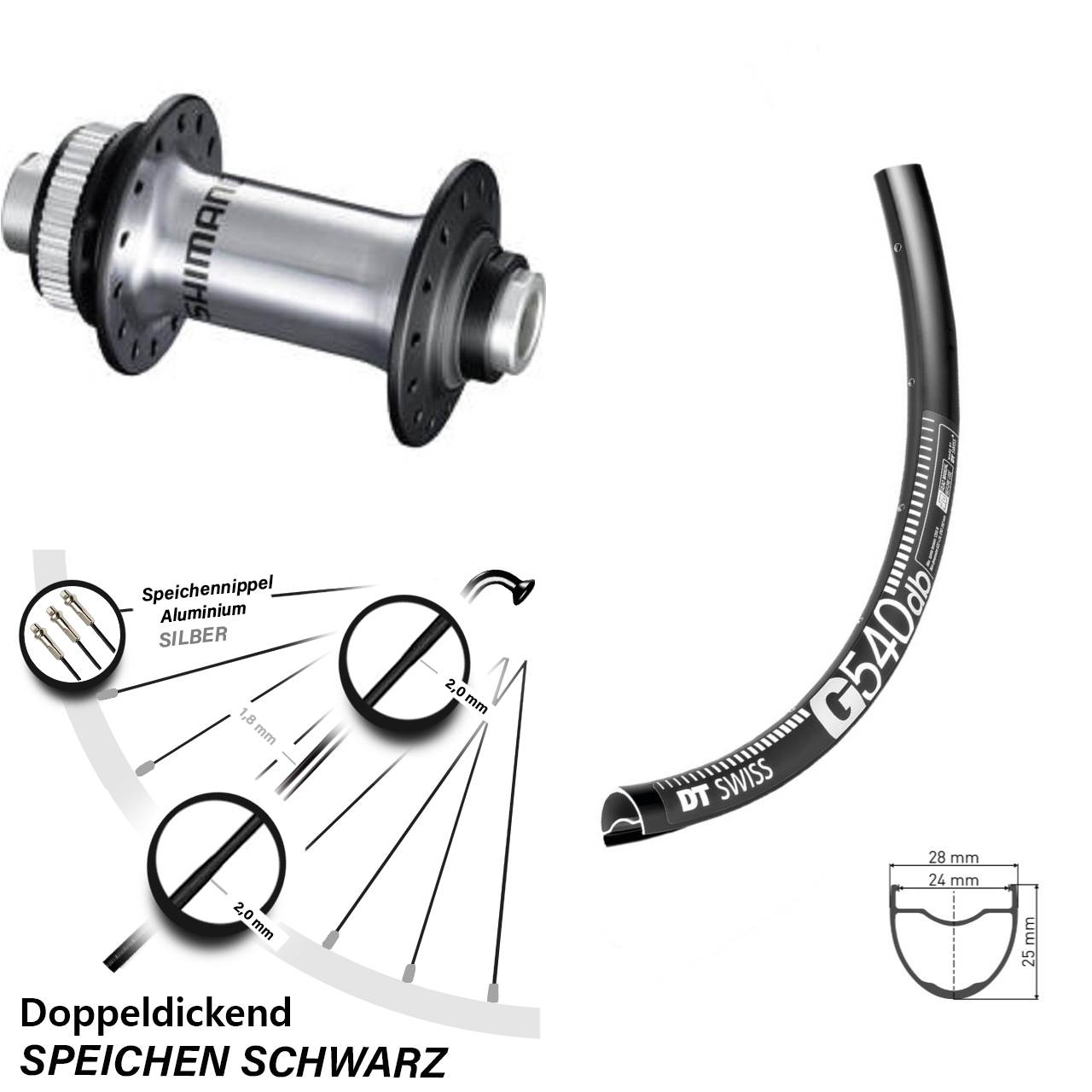 DT Swiss G 540 Vorderrad Gravel 28 Zoll mit Shimano HB-RS770 Nabe