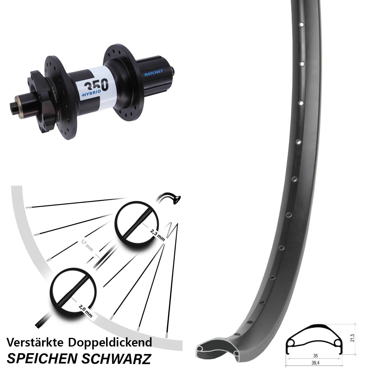 Boost Disc Laufrad QR 29 Zoll Ambrosio E35 DT Swiss 350 Hybrid 8-11 fach HG
