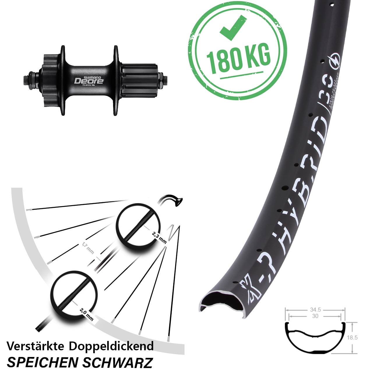 KX-R Hybrid 30 Shimano Deore 29 Zoll Disc Hinterrad für Schnellspanner 8-11 fach HG