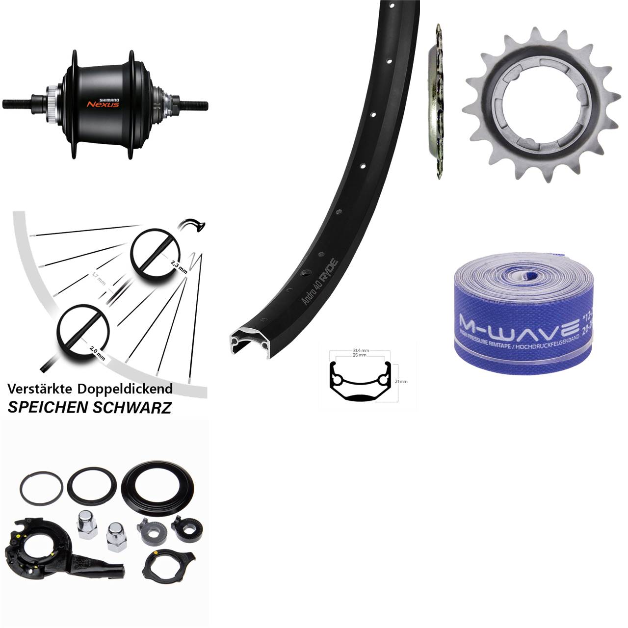 28 Zoll Hinterrad Ryde Andra 40 Shimano Nexus 7 Gang Nabenschaltung Disc schwarz