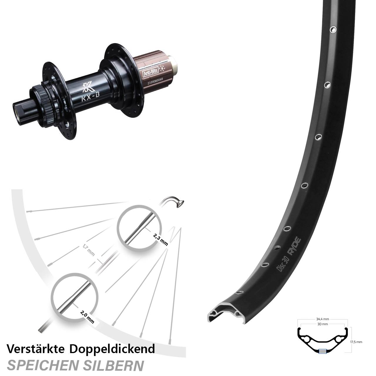 Hinterrad 29 Zoll Ryde Disc 30 KX-B 8-12 fach HG 12x148