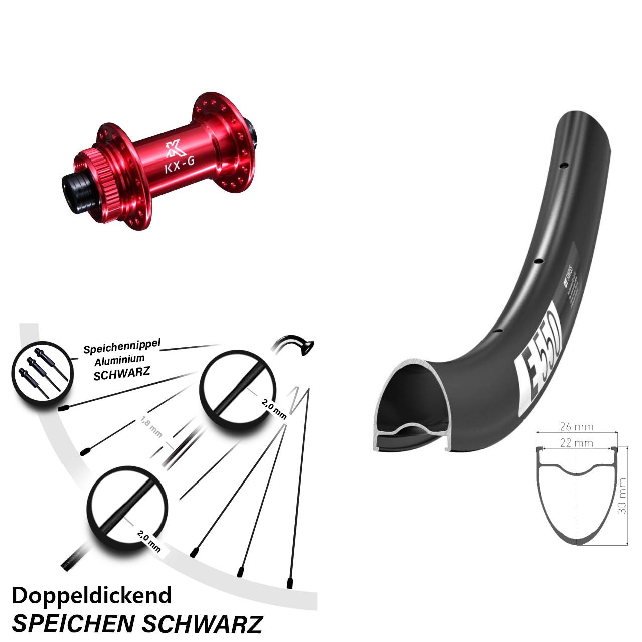 Disc Laufrad 28 Zoll DT Swiss E 550 KX-G rot 12x100