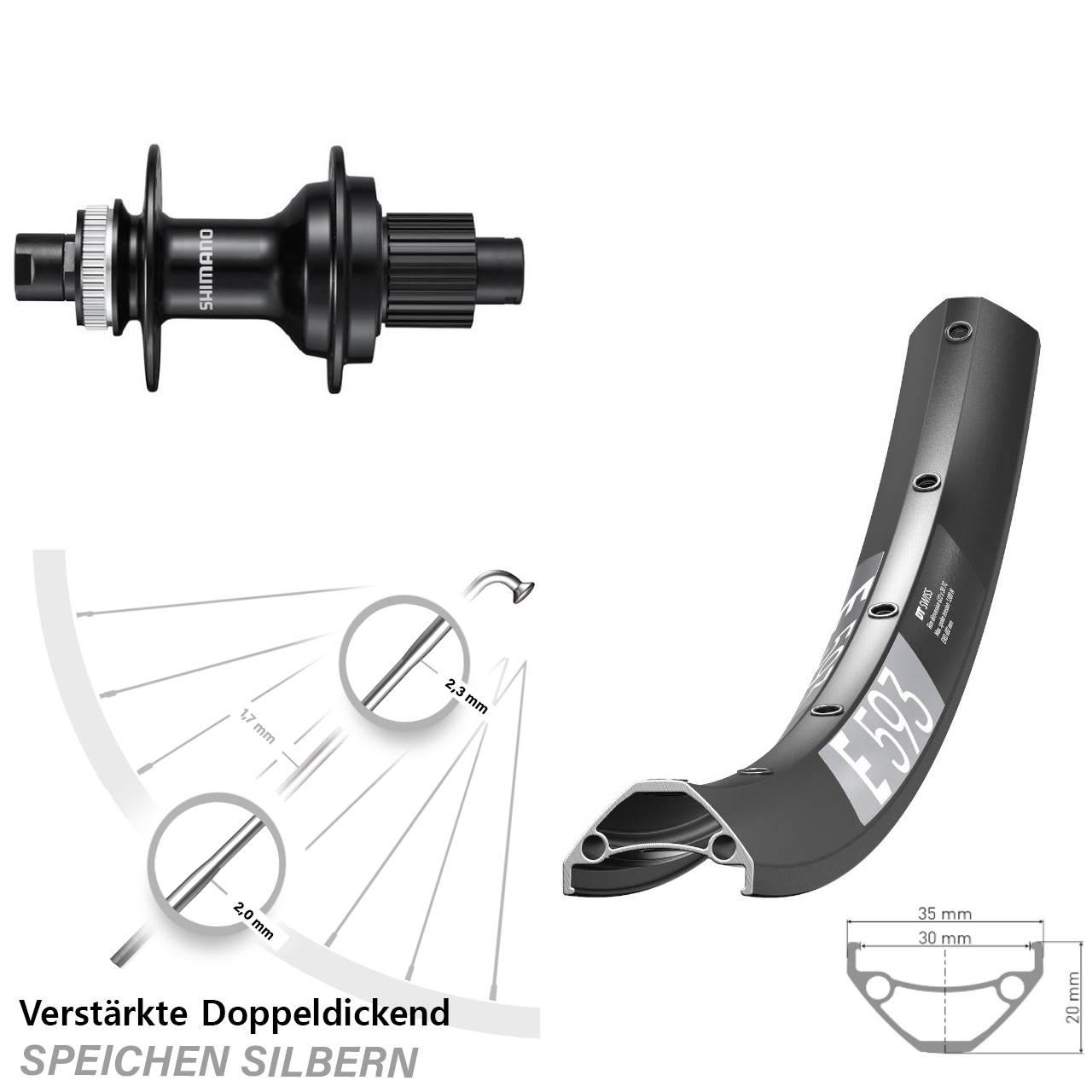 DT Swiss E593 Shimano FH-MT510 29 Zoll Hinterrad Centerlock 12x142 Micro Spline