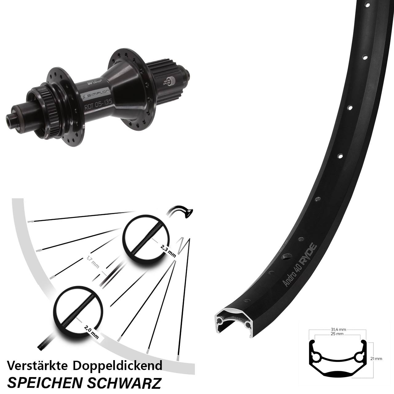 Disc Laufrad 27,5 Zoll Ryde Andra 40 DT Swiss 370 Hybrid Micro Spline QR