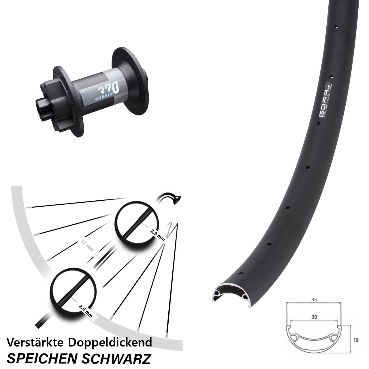 27,5 Zoll Gora 30 DT Swiss 370 Hybrid Disc Laufrad 15x110 Boost