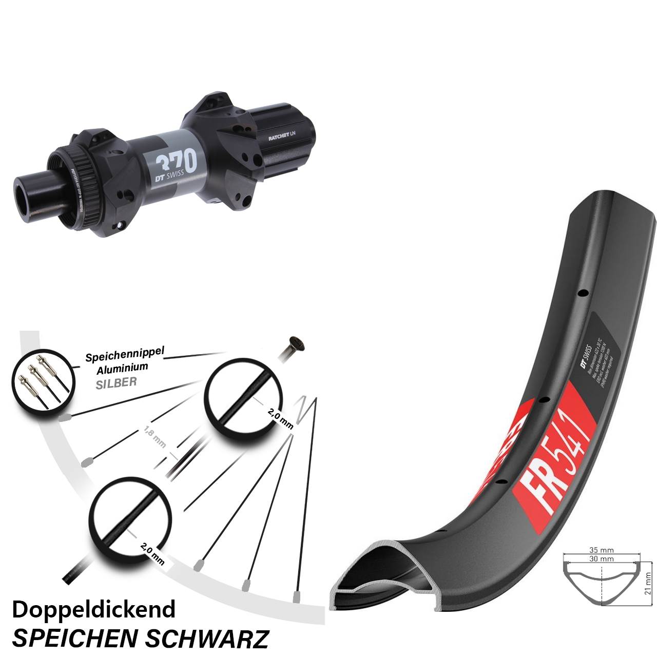 Disc Laufrad 29 Zoll DT Swiss FR 541-370 Straightpull 8-11 fach 12x148