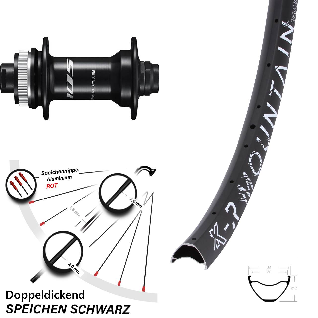 Centerlock Vorderrad 29 Zoll KX-R Mountain Shimano 105 12x100