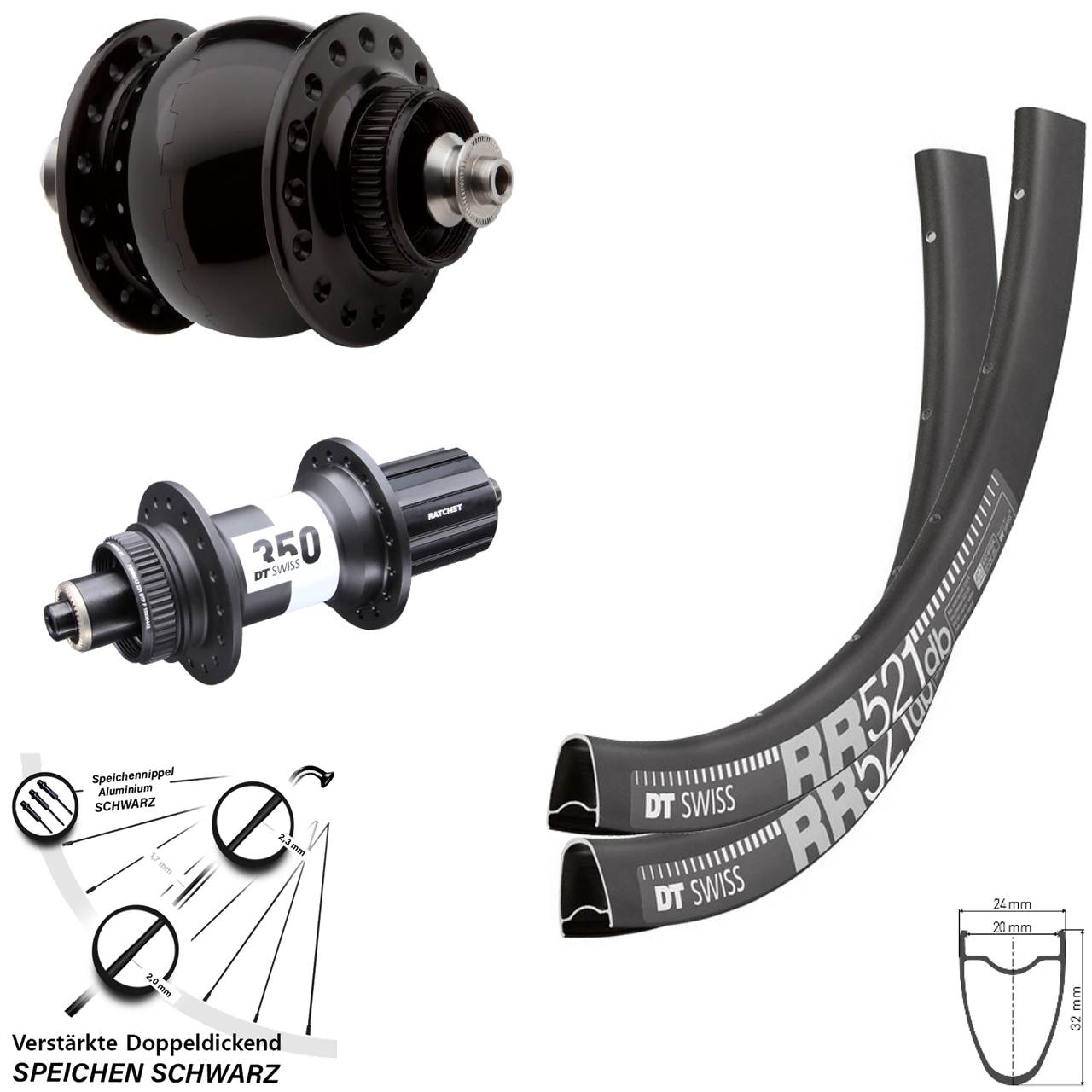 DT Swiss RR 521 350 SONdelux 28 Zoll Disc Laufrad-Satz für Schnellspanner 8-11 fach
