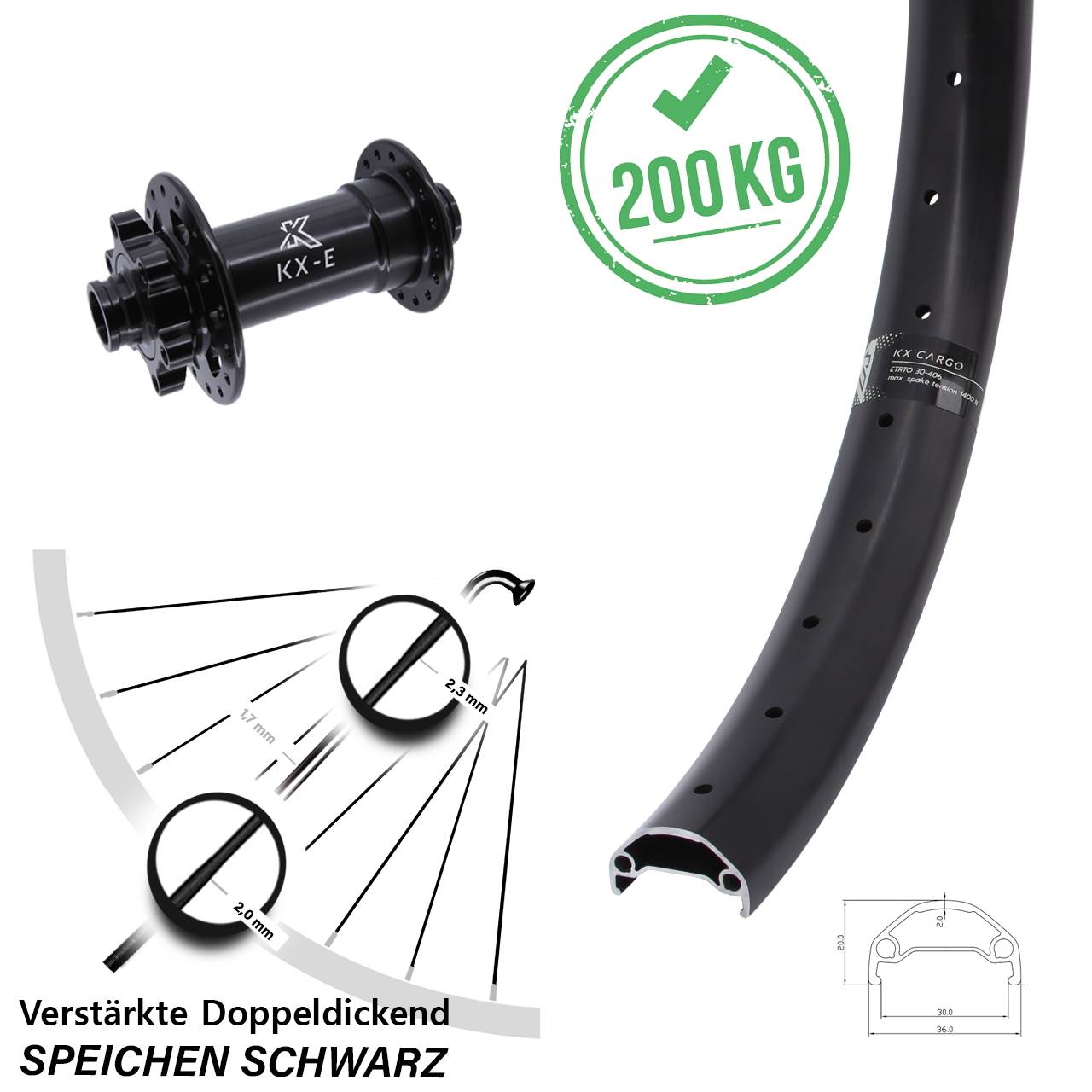 Disc Vorderrad 27,5 Zoll KX-E Cargo 4-fach gelagert 15x110 Boost