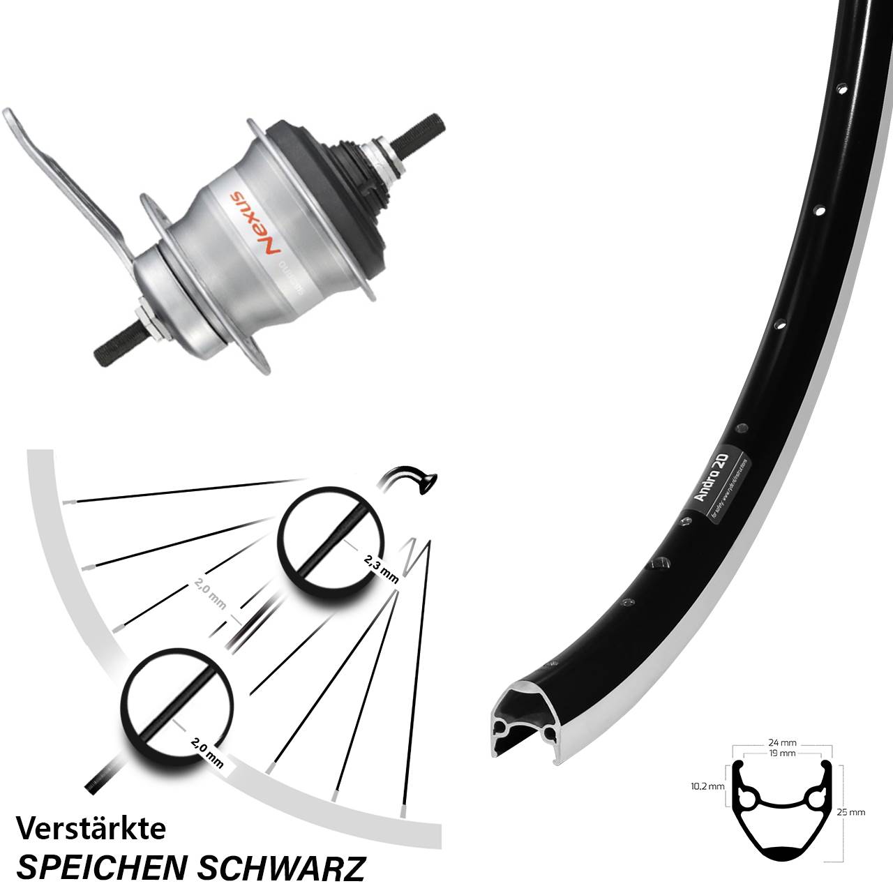 Hinterrad Shimano Nexus 7 Gang Rücktritt 28 Zoll Ryde Andra20