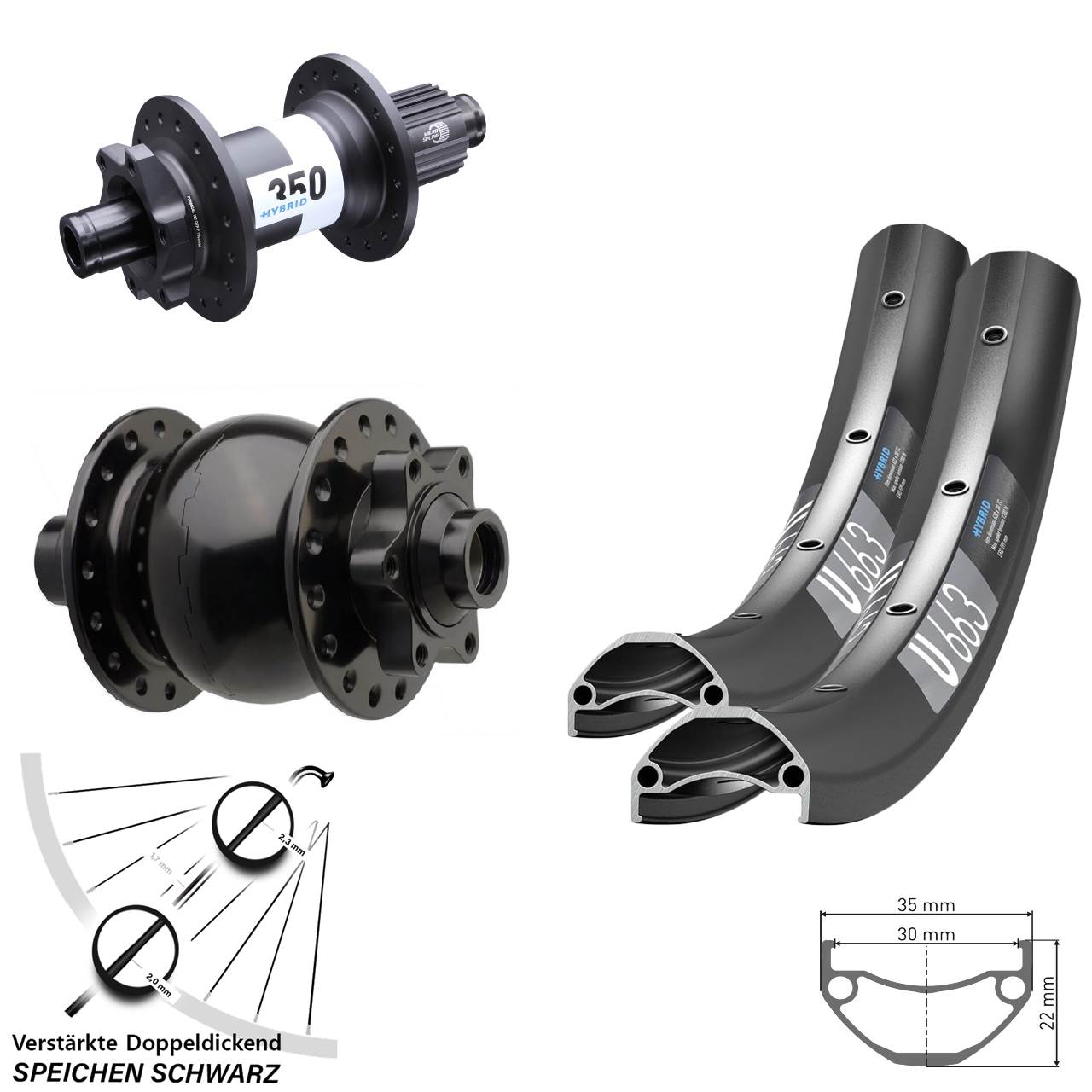 Laufradsatz 6-Loch 20/27,5 Zoll DT Swiss U 663 Hybrid 350 SON 28 Micro Spline Boost