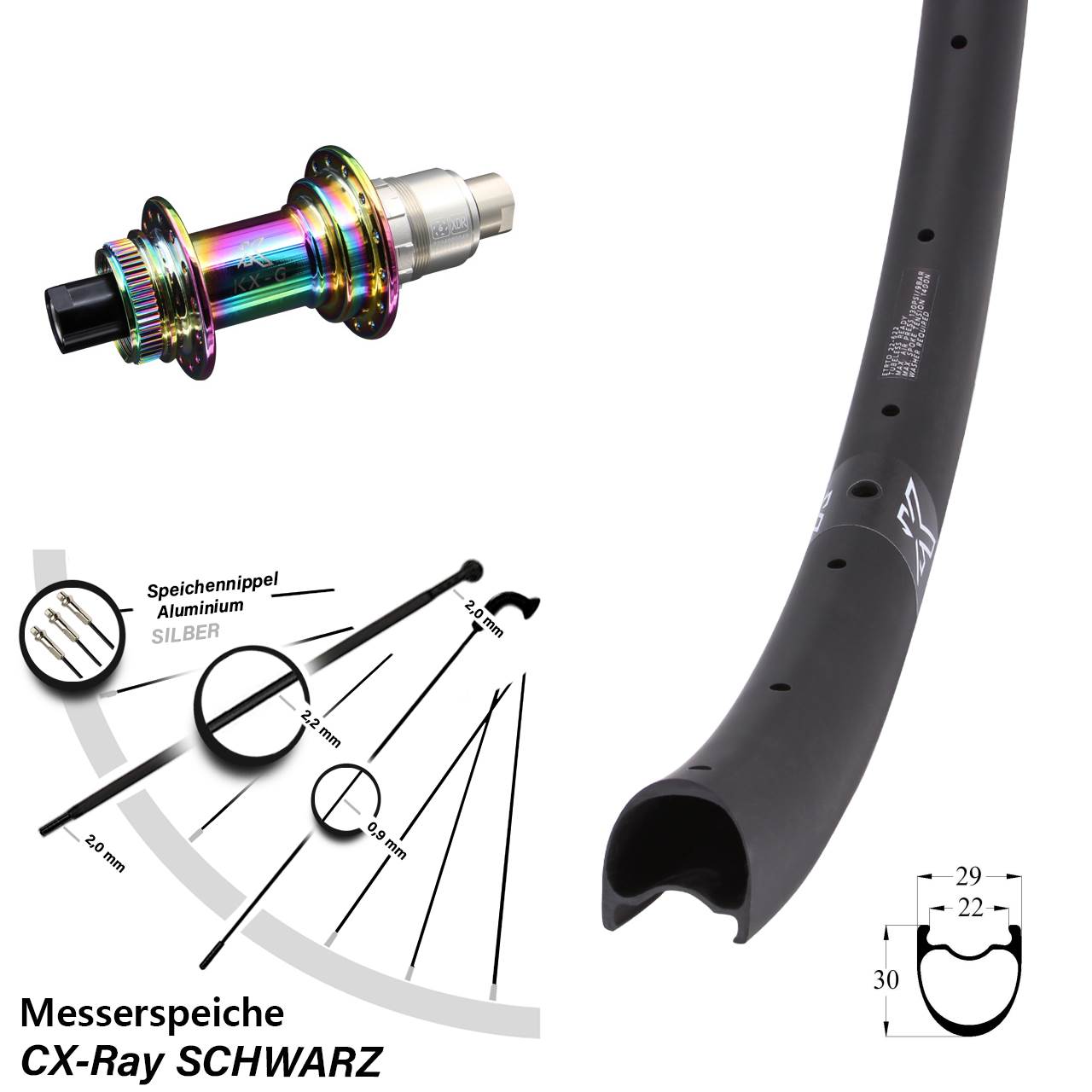 Hinterrad Centerlock Steckachse 28 Zoll KX-RC Gravel Carbon Oilslick Sram XDR CX-Ray