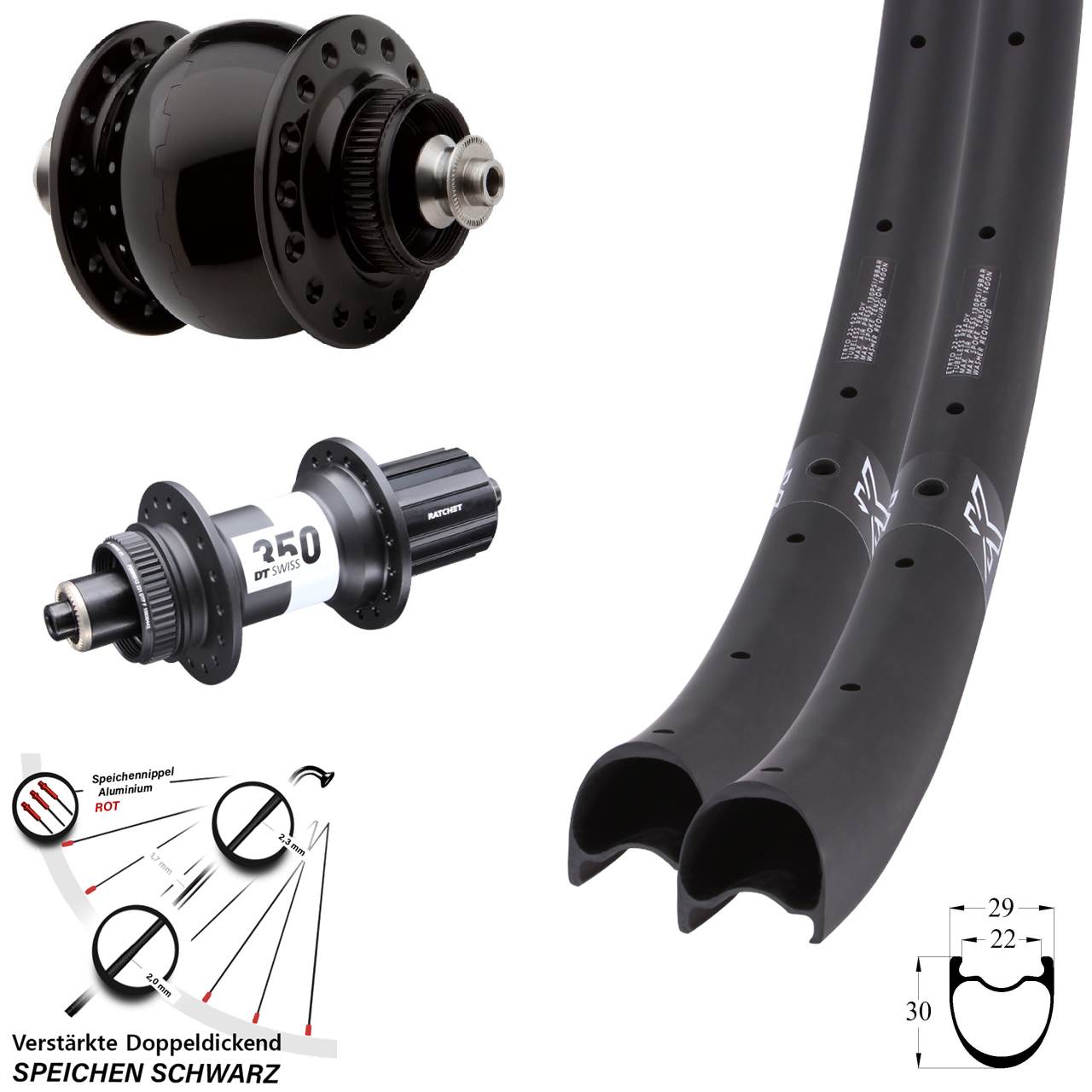 KX-RC Gravel Carbon DT Swiss 350 SON 28 29 Zoll Laufrad-Satz für Schnellspanner 11-12 fach