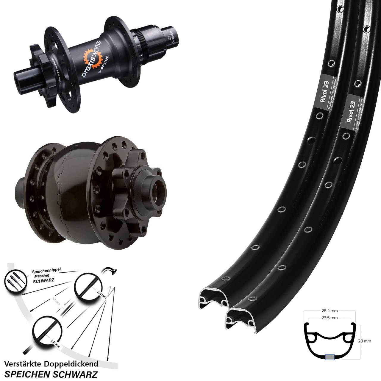 Laufradsatz 650B Ryde Rival 23 DT Swiss 350 SL SON 28 Disc XD 11-12 fach 15x100 12x142