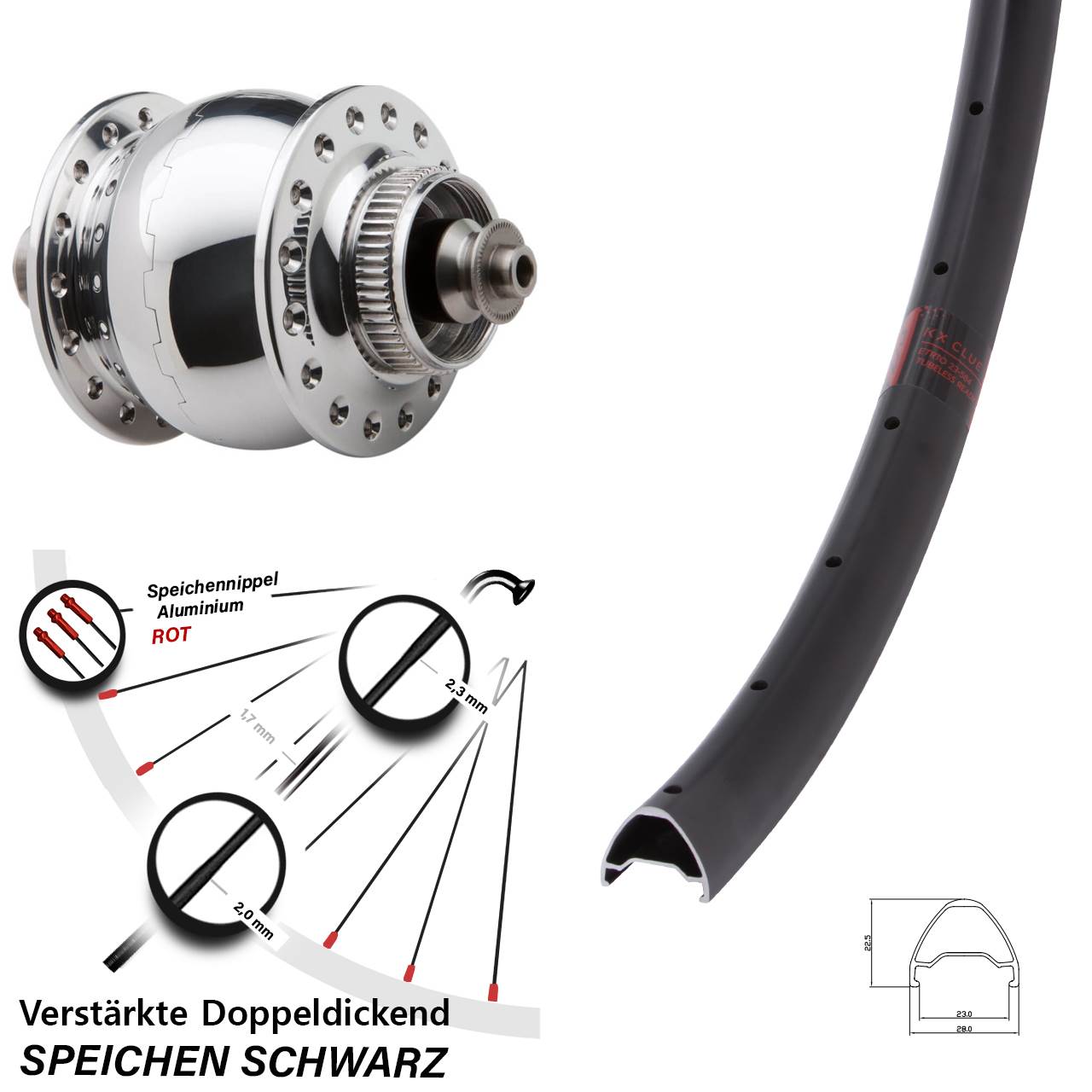 SON delux KX Clue Centerl. 27,5 Zoll Dynamovorderrad für Schnellspanner