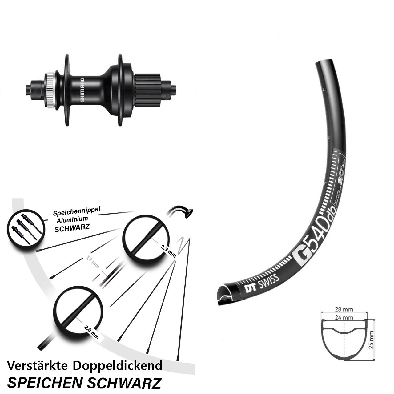 DT Swiss G 540 Shimano FH-MT500 28 Zoll Disc Hinterrad QR Micro Spline