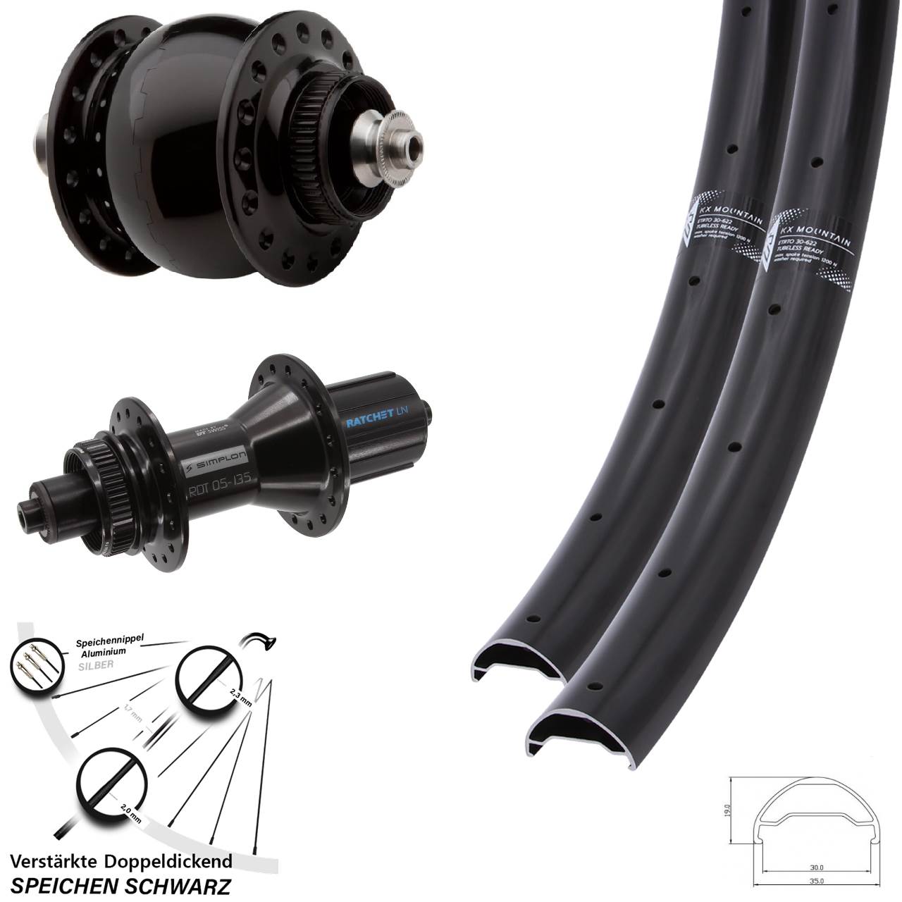 Disc Laufrad-Satz QR 29 Zoll KX Mountain TR DT Swiss 370 Hybrid SONdelux 8-11 fach
